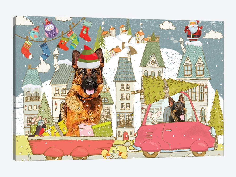 German Shepherd Christmas City Adventure by Nobility Dogs 1-piece Canvas Artwork