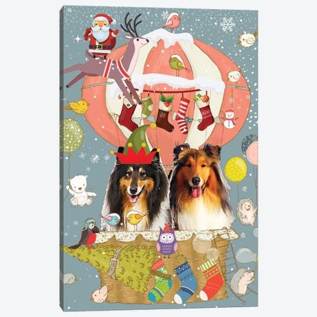 Rough Collie Christmas Journey Canvas Print #NDG1812} by Nobility Dogs Canvas Artwork