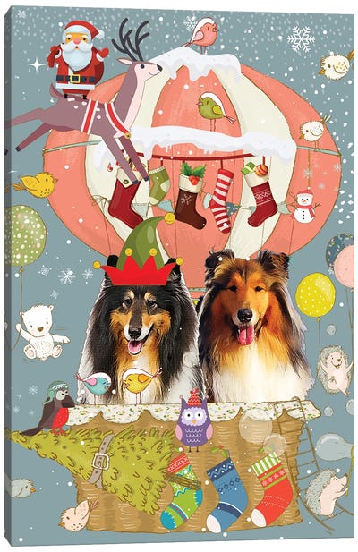 Rough Collie Christmas Journey Canvas Art Print - Collie Art