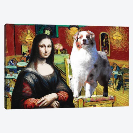 Australian Shepherd The Night Café And Mona Lisa Canvas Print #NDG1816} by Nobility Dogs Canvas Art Print