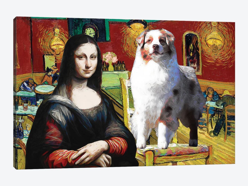 Australian Shepherd The Night Café And Mona Lisa by Nobility Dogs 1-piece Canvas Art Print
