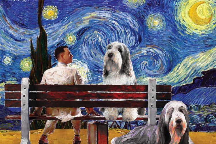 Bearded Collie Starry Night Forrest Gump