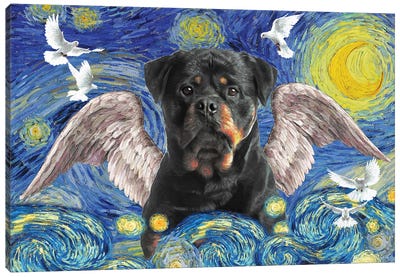 Rottweiler Starry Night Angel Canvas Art Print - Rottweiler Art
