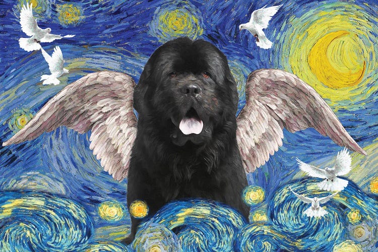 Newfoundland Dog Starry Night Angel