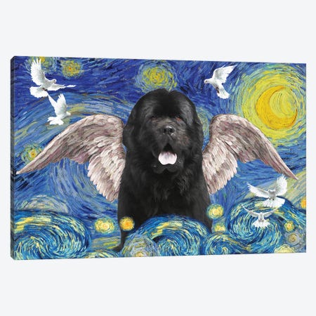 Newfoundland Dog Starry Night Angel Canvas Print #NDG1821} by Nobility Dogs Art Print