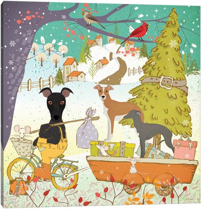 Italian Greyhound Christmas Adventure Time Canvas Art Print - Italian Greyhounds