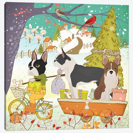 Boston Terrier Christmas Adventure Time Canvas Print #NDG1825} by Nobility Dogs Canvas Art