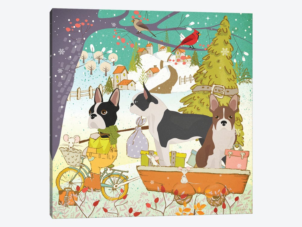 Boston Terrier Christmas Adventure Time by Nobility Dogs 1-piece Art Print