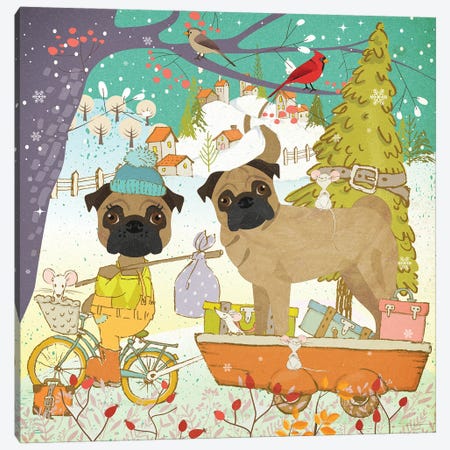 Fawn Pug Christmas Adventure Time Canvas Print #NDG1830} by Nobility Dogs Canvas Wall Art