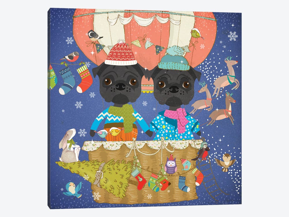 Black Pug Christmas Sky Adventure by Nobility Dogs 1-piece Canvas Wall Art