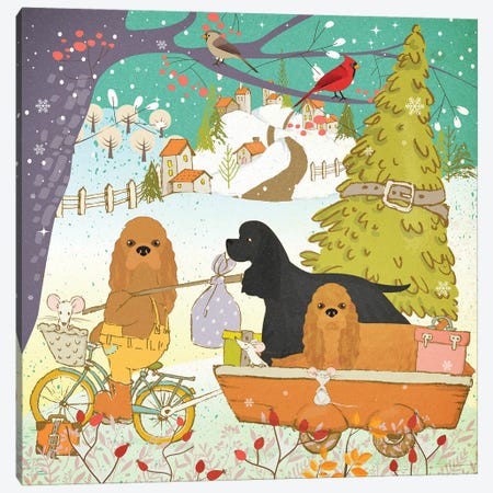 Cocker Spaniel Christmas Adventure Time Canvas Print #NDG1833} by Nobility Dogs Canvas Art