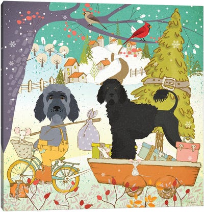 Portuguese Water Dog Christmas Adventure Time Canvas Art Print - Portuguese Water Dog