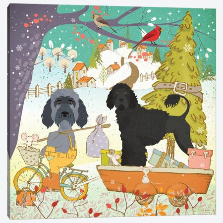 Portuguese Water Dog Christmas Adventure Time Canvas Print #NDG1838} by Nobility Dogs Canvas Art