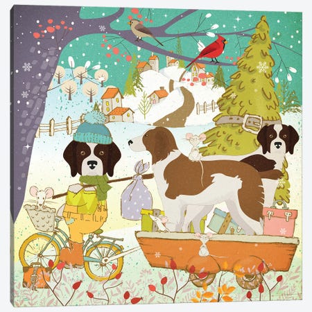 Brittany Spaniel Christmas Adventure Time Canvas Print #NDG1839} by Nobility Dogs Canvas Artwork