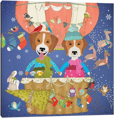 Beagle Christmas Sky Adventure Canvas Art Print - Beagle Art