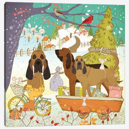 Bloodhound Christmas Adventure Time Canvas Print #NDG1844} by Nobility Dogs Canvas Wall Art
