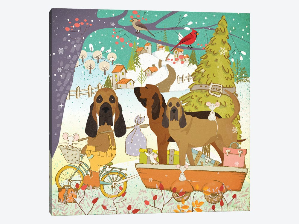 Bloodhound Christmas Adventure Time by Nobility Dogs 1-piece Canvas Wall Art