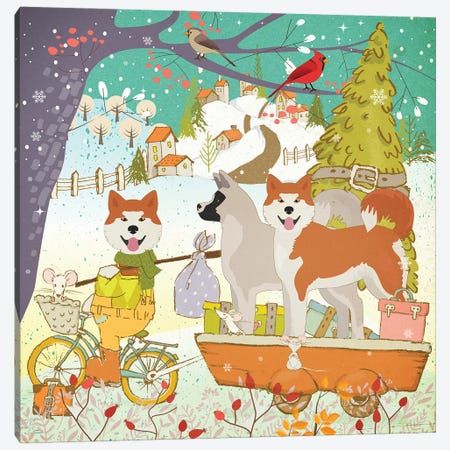 Akita Inu Christmas Adventure Time Canvas Print #NDG1846} by Nobility Dogs Canvas Art