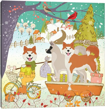 Akita Inu Christmas Adventure Time Canvas Art Print - Akita Art