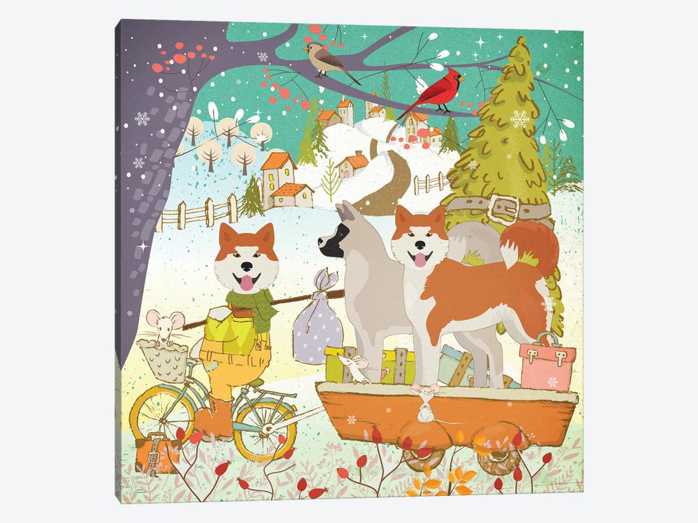 Akita Inu Christmas Adventure Time by Nobility Dogs 1-piece Canvas Wall Art