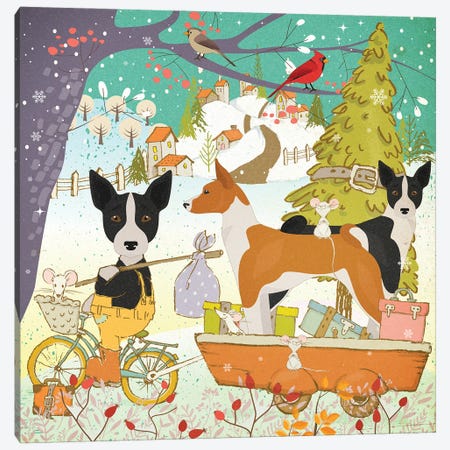 Basenji Christmas Adventure Time Canvas Print #NDG1848} by Nobility Dogs Canvas Print