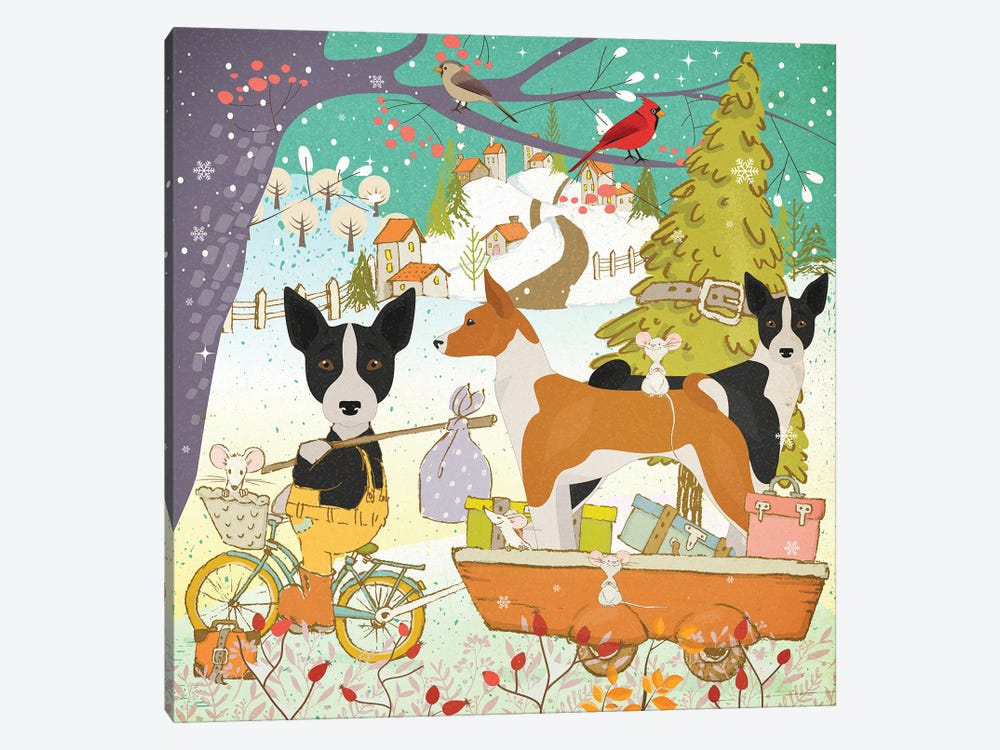 Basenji Christmas Adventure Time by Nobility Dogs 1-piece Canvas Wall Art