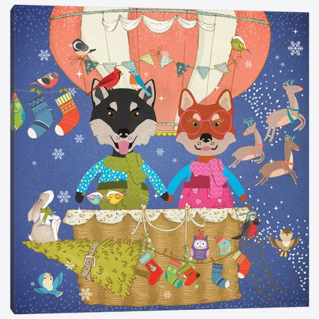 Shiba Inu Christmas Sky Adventure Canvas Print #NDG1850} by Nobility Dogs Canvas Art