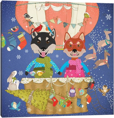 Shiba Inu Christmas Sky Adventure Canvas Art Print