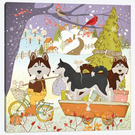 Siberian Husky Christmas Adventure Time Canvas Print #NDG1851} by Nobility Dogs Canvas Art