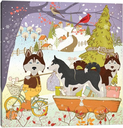 Siberian Husky Christmas Adventure Time Canvas Art Print - Siberian Husky Art