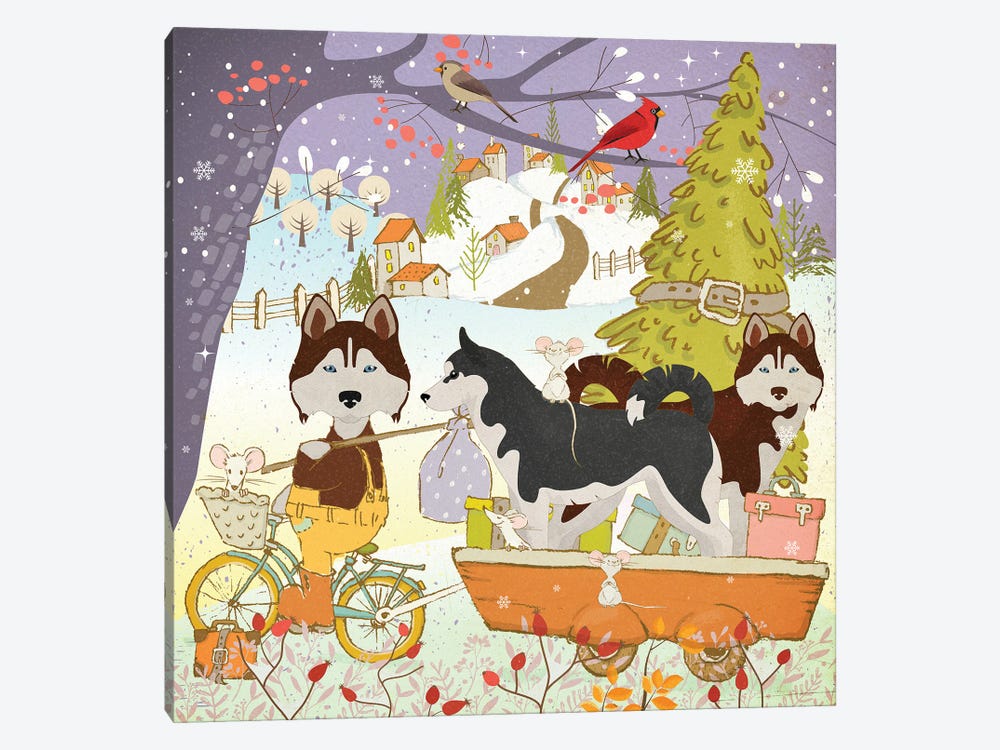 Siberian Husky Christmas Adventure Time by Nobility Dogs 1-piece Canvas Wall Art