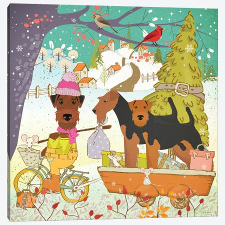 Airedale Terrier Christmas Adventure Time Canvas Print #NDG1853} by Nobility Dogs Canvas Wall Art
