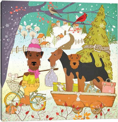 Airedale Terrier Christmas Adventure Time Canvas Art Print - Airedale Terriers