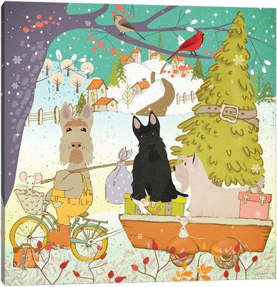 Scottish Terrier Christmas Adventure Time Canvas Art Print - Scottish Terriers