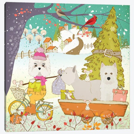 West Highland White Terrier Christmas Adventure Time Canvas Print #NDG1857} by Nobility Dogs Art Print