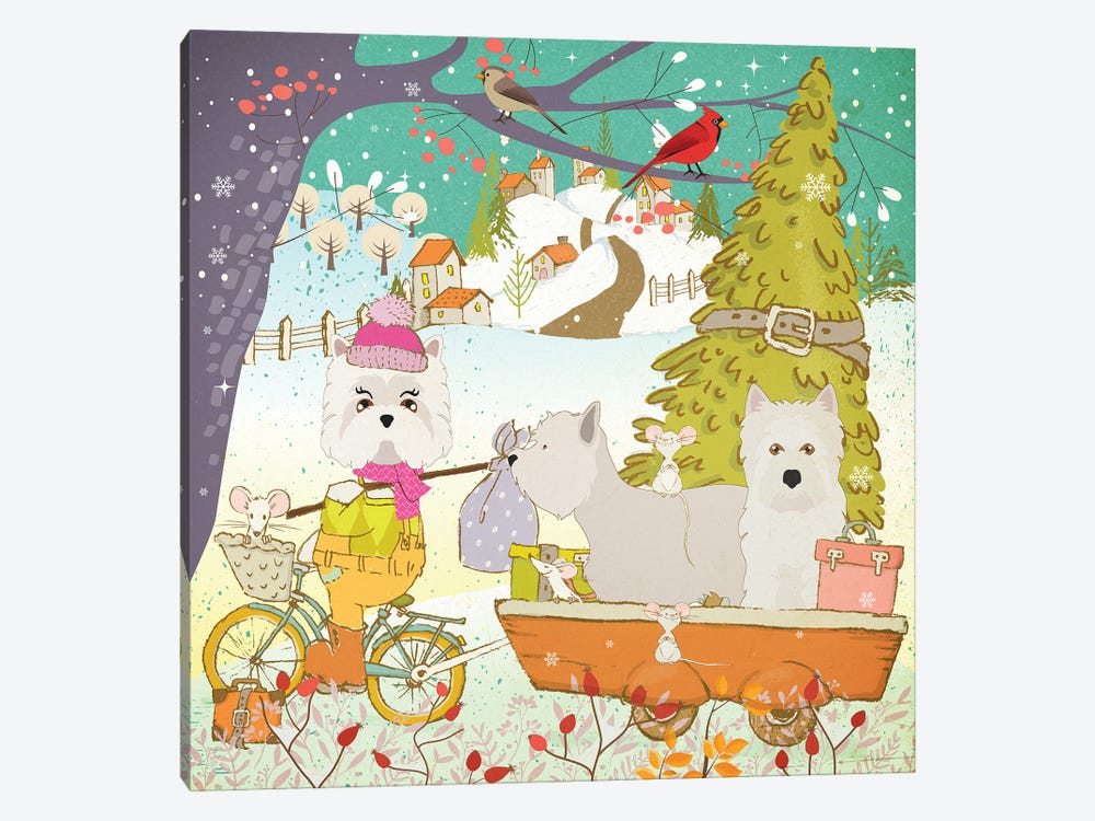 West Highland White Terrier Christmas Adventure Time by Nobility Dogs 1-piece Canvas Wall Art