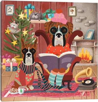 Boxer Dog Christmas Time Canvas Art Print - Boxer Art