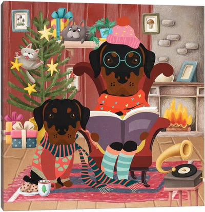 Rottweiler Christmas Time Canvas Art Print - Rottweiler Art