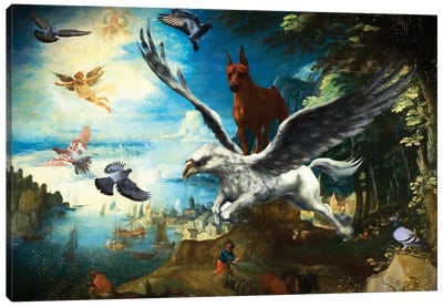 Miniature Pinscher Fall Of Icarus And Hippogriff Canvas Art Print - Miniature Pinschers