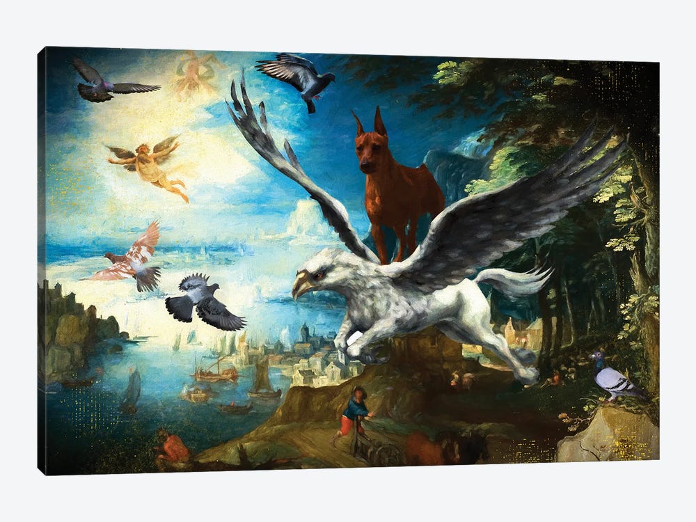 Miniature Pinscher Fall Of Icarus And Hippogriff by Nobility Dogs 1-piece Art Print