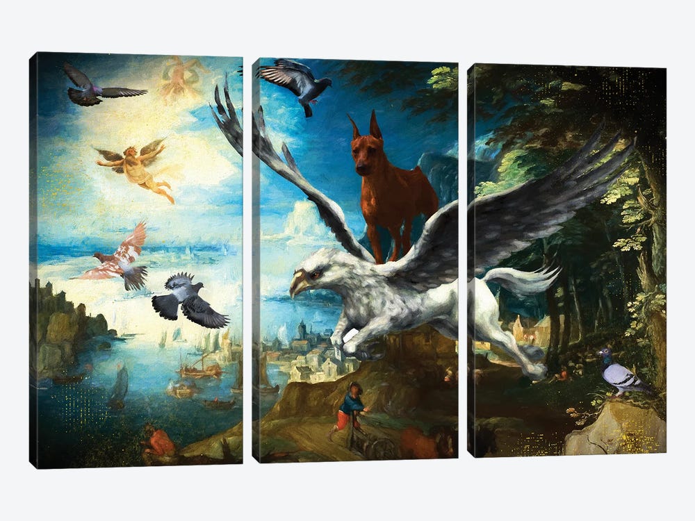 Miniature Pinscher Fall Of Icarus And Hippogriff by Nobility Dogs 3-piece Art Print