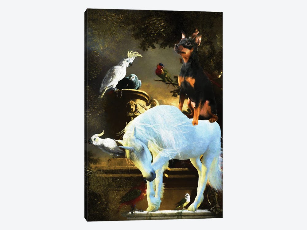 Miniature Pinscher The Bird Menagerie And Unicorn by Nobility Dogs 1-piece Canvas Wall Art