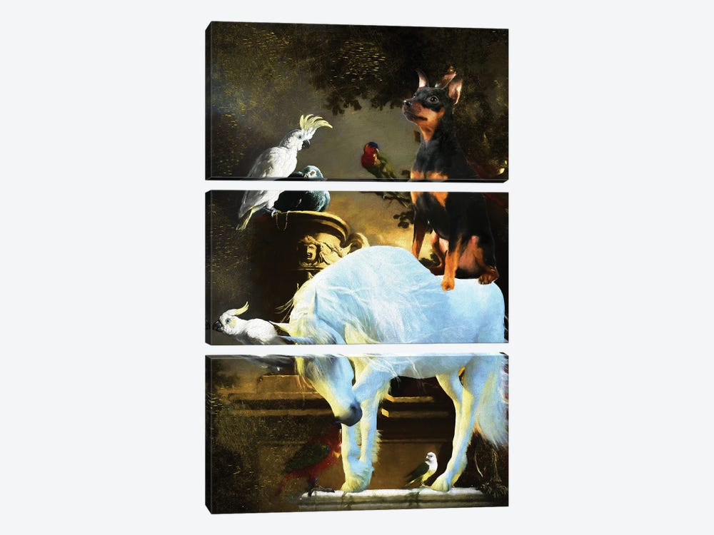 Miniature Pinscher The Bird Menagerie And Unicorn by Nobility Dogs 3-piece Canvas Art
