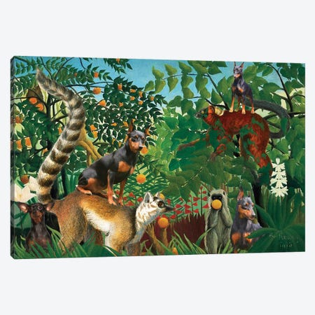 Miniature Pinscher Henri Rousseau Jungle Canvas Print #NDG1876} by Nobility Dogs Art Print