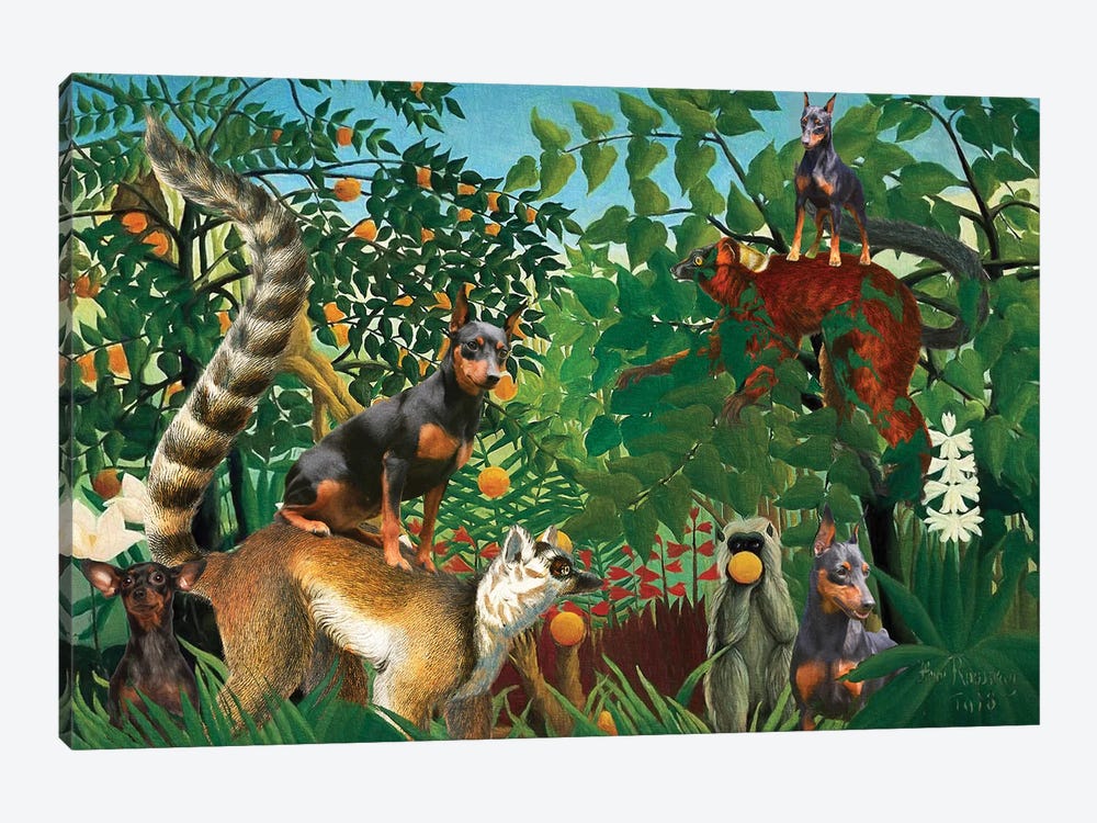 Miniature Pinscher Henri Rousseau Jungle by Nobility Dogs 1-piece Art Print