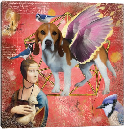 Beagle Angel Da Vinci Canvas Art Print - Lady with An Ermine Reimagined