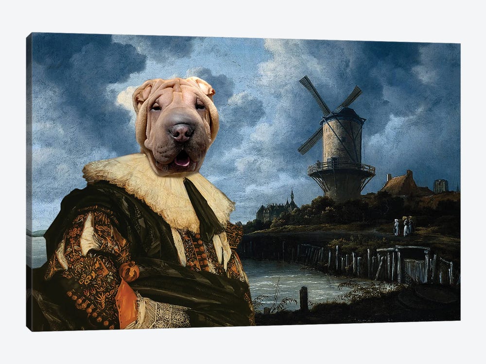 Shar Pei The Landscape With Windmill by Nobility Dogs 1-piece Art Print