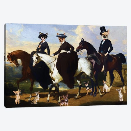 Chihuahua Two Amazons And Gentleman On Horseback Canvas Print #NDG1886} by Nobility Dogs Canvas Art
