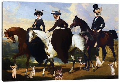 Chihuahua Two Amazons And Gentleman On Horseback Canvas Art Print - Chihuahua Art