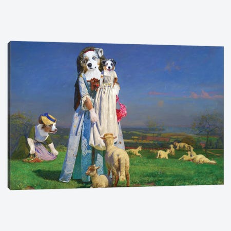 Australian Shepherd The Pretty Baa Lambs Canvas Print #NDG1906} by Nobility Dogs Canvas Art Print